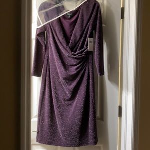 Ralph Lauren dressy dress plum with sparkles. Open front, collar back. Size 10